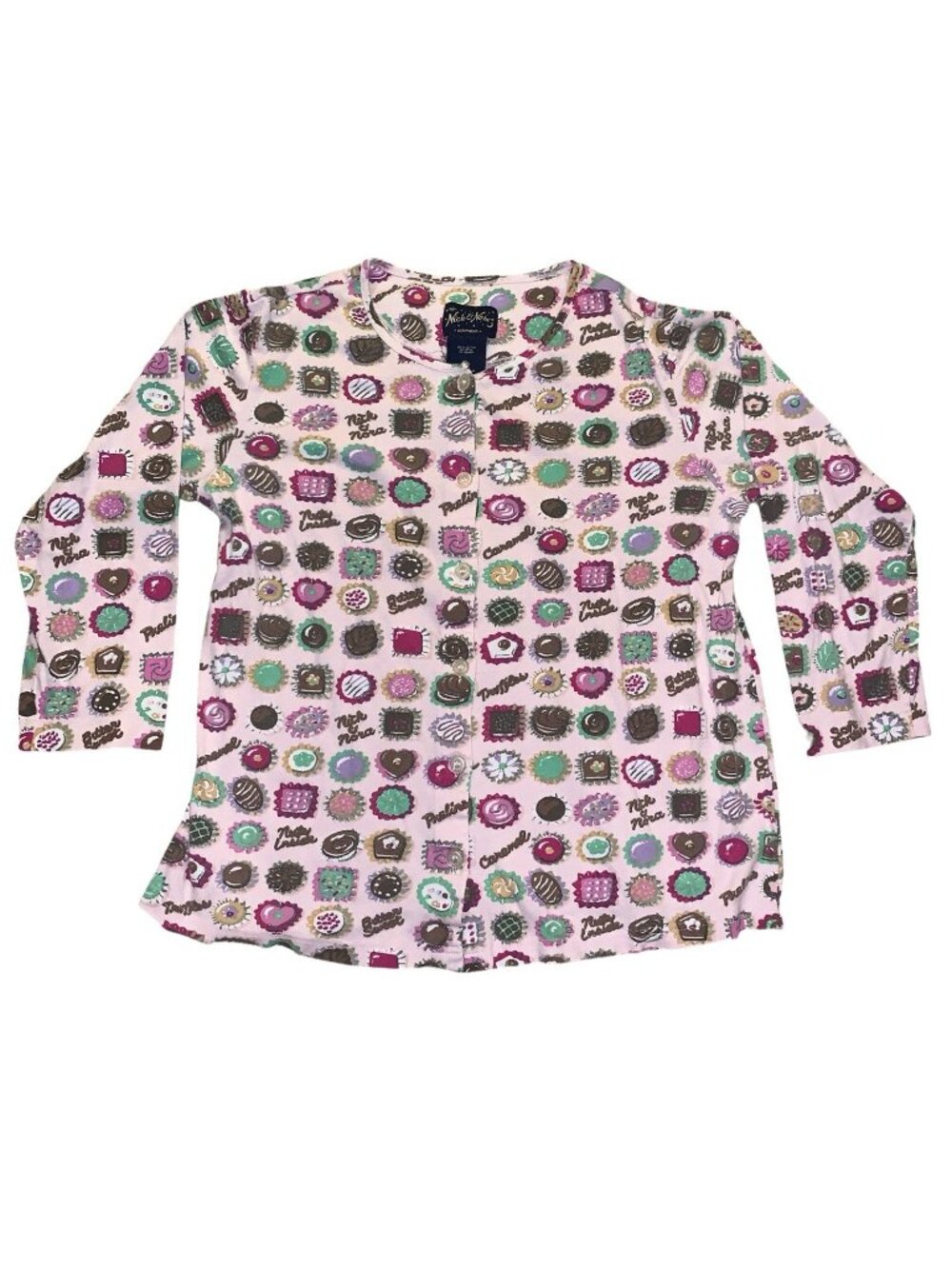 Nick and Nora Chocoholic Candy Vintage Praline Caramel Pink Pijama Top Sz L